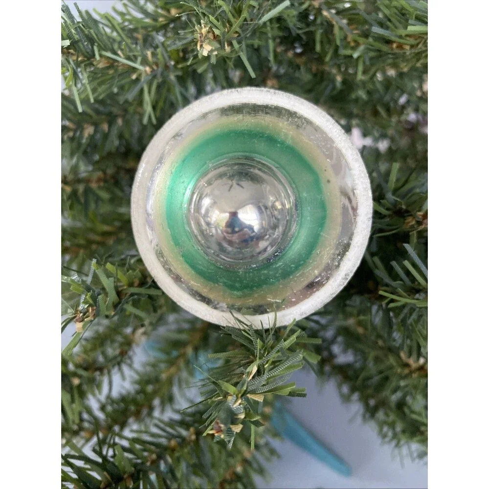 Vintage Christmas Shiny Brite Glass Ornament Mica Ringed UFT Tornado Striped